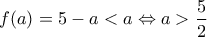 \displaystyle{f(a) = 5 - a < a \Leftrightarrow a > \frac{5}{2}}