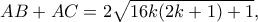 AB+AC=2\sqrt{16k(2k+1)+1},