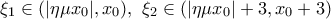 \xi_1 \in \left(|\eta\mu x_0|, x_0) , \ \xi_2 \in \left(|\eta\mu x_0|+3, x_0+3\right)