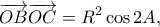 \displaystyle{\overrightarrow{OB}\overrightarrow{OC}=R^2\cos 2A,}