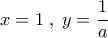 x=1\;,\;y=\dfrac{1}{a}