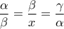 \displaystyle \frac{\alpha }{\beta } = \frac{\beta }{x} = \frac{\gamma }{\alpha }