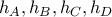 h_{A}, h_{B}, h_{C}, h_{D 