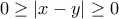 \displaystyle{\displaystyle 0 \ge \left| {x - y} \right| \ge 0}