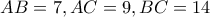 AB=7 ,AC=9 ,BC=14