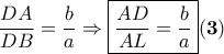 \displaystyle{\frac{DA}{DB}=\frac{b}{a}\Rightarrow \boxed{\frac{AD}{AL}=\frac{b}{a}}\bf (3)}