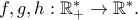 f,g,h: \mathbb{R}^*_+\to \mathbb{R}^*.
