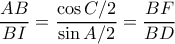 \dfrac{AB}{BI}=\dfrac{\cos C/2}{\sin A/2}=\dfrac{BF}{BD}