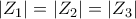 \left|Z_{1} \right|=\left|Z_{2} \right|=\left|Z_{3} \right| \left|Z_{1} \right|=\left|Z_{2} \right|=\left|Z_{3} \right|