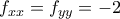 \displaystyle{f_{xx}=f_{yy}=-2}
