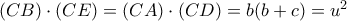 (CB)\cdot (CE) = (CA)\cdot (CD) = b(b + c) = u^{2}