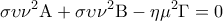 \displaystyle{\sigma \upsilon {\nu ^2}{\rm A} + \sigma \upsilon {\nu ^2}{\rm B} - \eta {\mu ^2}\Gamma  = 0}