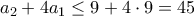a_{2}+4a_{1} \leq 9+4\cdot 9 =45