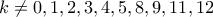 k\neq 0,1,2,3,4,5,8,9,11,12 k\neq 0,1,2,3,4,5,8,9,11,12