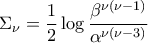 \displaystyle{\Sigma_{\nu}=\frac{1}{2}\log \frac{{{\beta }^{\nu (\nu -1)}}}{{{\alpha }^{\nu (\nu -3)}}}}
