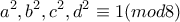 \displaystyle{a^2 , b^2 , c^2 , d^2 \equiv 1(mod 8)}