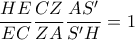  \dfrac{HE}{EC}\dfrac{CZ}{ZA}\dfrac{AS'}{S'H}=1