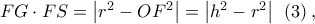 FG \cdot FS = \left| {{r^2} - O{F^2}} \right| = \left| {{h^2} - {r^2}} \right|\;\,\left( 3 \right),
