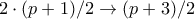 2 \cdot (p+1)/2 \rightarrow (p+3)/2