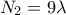 \displaystyle{{{N}_{2}}=9\lambda }
