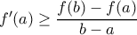 f'(a)\geq \dfrac {f(b)-f(a)}{b-a} f'(a)\geq \dfrac {f(b)-f(a)}{b-a}