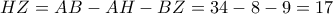 HZ=AB-AH-BZ=34-8-9=17
