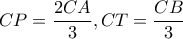CP=\dfrac{2CA}{3} , CT=\dfrac{CB}{3}