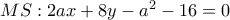 MS: 2ax + 8y - a^2 - 16 = 0