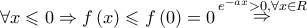 \forall x \leqslant 0 \Rightarrow f\left( x \right) \leqslant f\left( 0 \right) = 0\mathop \Rightarrow \limits^{{e^{ - ax}} > 0,\forall x \in R} \forall x \leqslant 0 \Rightarrow f\left( x \right) \leqslant f\left( 0 \right) = 0\mathop \Rightarrow \limits^{{e^{ - ax}} > 0,\forall x \in R}