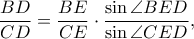 \dfrac{BD}{CD}=\dfrac{BE}{CE} \cdot \dfrac{\sin \angle BED}{\sin \angle CED},