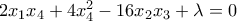 2x_1x_4+4x_4^2-16x_2x_3+\lambda=0