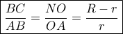 \boxed{\frac{{BC}}{{AB}} = \frac{{NO}}{{OA}} = \frac{{R - r}}{r}}