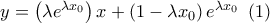 y=\left( \lambda e^{\lambda x_{0}}\right) x+\left( 1-\lambda x_{0}\right) e^{\lambda x_{0}}\,\,\,(1) y=\left( \lambda e^{\lambda x_{0}}\right) x+\left( 1-\lambda x_{0}\right) e^{\lambda x_{0}}\,\,\,(1)