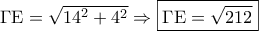 \Gamma {\rm E} = \sqrt {{{14}^2} + {4^2}}  \Rightarrow \boxed{\Gamma {\rm E} = \sqrt {212} }