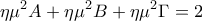 \displaystyle{\eta\mu^2 A+\eta\mu^2B+\eta\mu^2 \Gamma=2}