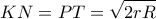 \displaystyle{KN=PT=\sqrt{2rR}}
