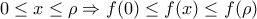 0\le x\le \rho \Rightarrow f(0)\le f(x)\le f(\rho )