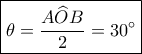 \boxed{\theta = \frac{{A\widehat OB}}{2} = 30^\circ } \boxed{\theta = \frac{{A\widehat OB}}{2} = 30^\circ }