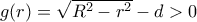 g(r)=\sqrt{R^2-r^2}-d>0