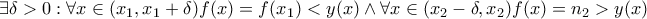 \exists \delta >0:\forall x\in (x_1,x_1+\delta )f(x)=f(x_1)<y(x) \wedge \forall x\in (x_2-\delta ,x_2) f(x)=n_2>y(x)