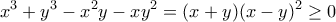 \displaystyle{x^3+y^3-x^2y-xy^2=(x+y)(x-y)^2\geq  0}