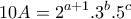 \displaystyle{10A=2^{a+1}.3^{b}.5^{c}}