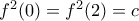f^2(0)=f^2(2)=c
