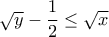 \sqrt{y}-\dfrac{1}{2}\leq \sqrt{x}