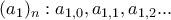(a_1)_n : a_{1,0} , a_{1,1} , a_{1,2} ... (a_1)_n : a_{1,0} , a_{1,1} , a_{1,2} ...