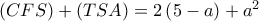 \left( {CFS} \right) + \left( {TSA} \right) = 2\left( {5 - a} \right) + {a^2}