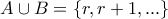 A\cup B=\left\{r,r+1,... \right\}