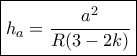 \boxed{{h_a} = \frac{{{a^2}}}{{R(3 - 2k)}}}