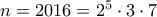 n = 2016 = 2^5 \cdot 3 \cdot 7