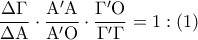 \displaystyle{ 
\frac{{\Delta \Gamma }}{{\Delta {\rm A}}} \cdot \frac{{{\rm A}'{\rm A}}}{{{\rm A}'{\rm O}}} \cdot \frac{{\Gamma '{\rm O}}}{{\Gamma '\Gamma }} = 1:\left( 1 \right) 
}